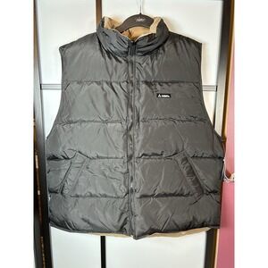 Vintage Gerry Mens Reversible Black Tan Down Puffer Quilted Zippered Vest XXL